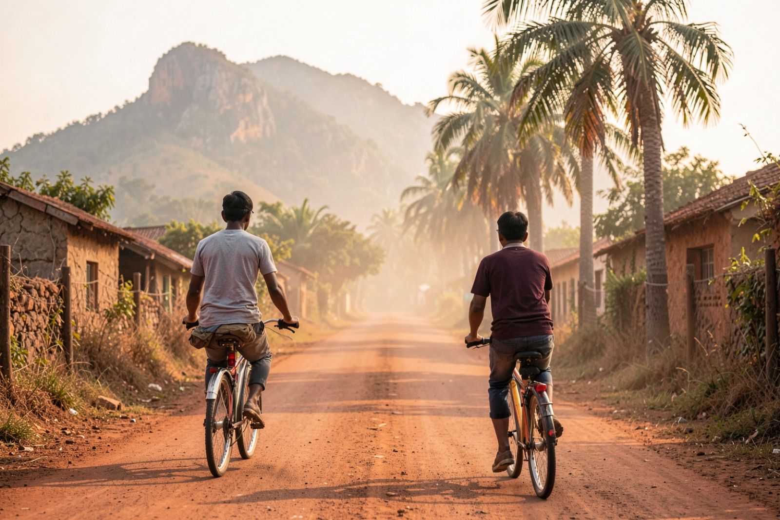 Cycling on a village road